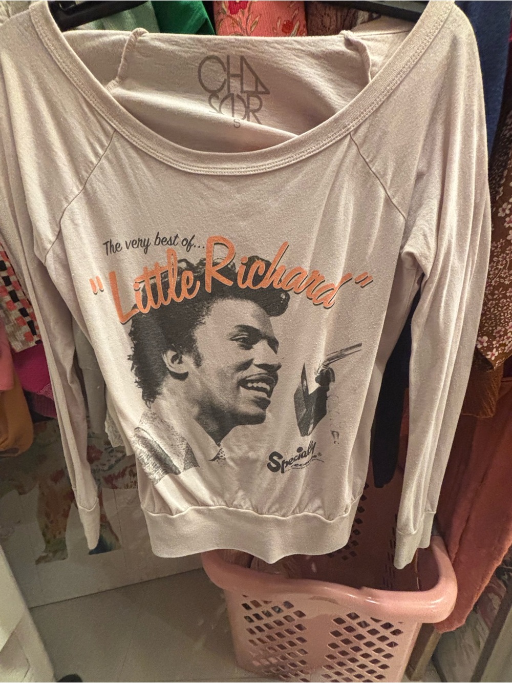 Little Richard Chaser Cream Scoop-Neck Sweater with Orange Graphic